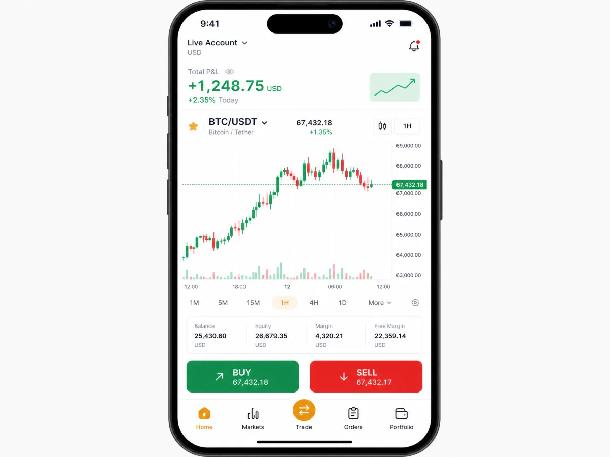 Prudente Portexia — pantallas de la app de trading móvil